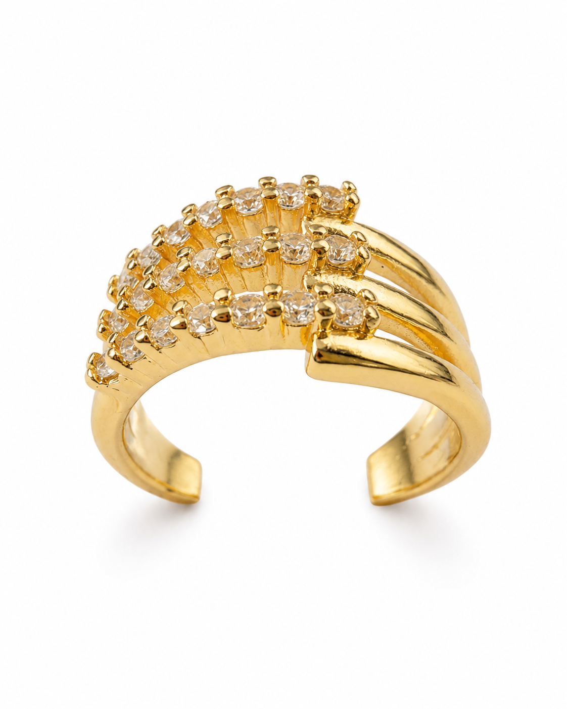 Triple Row Zircon Open Adjustable Ring