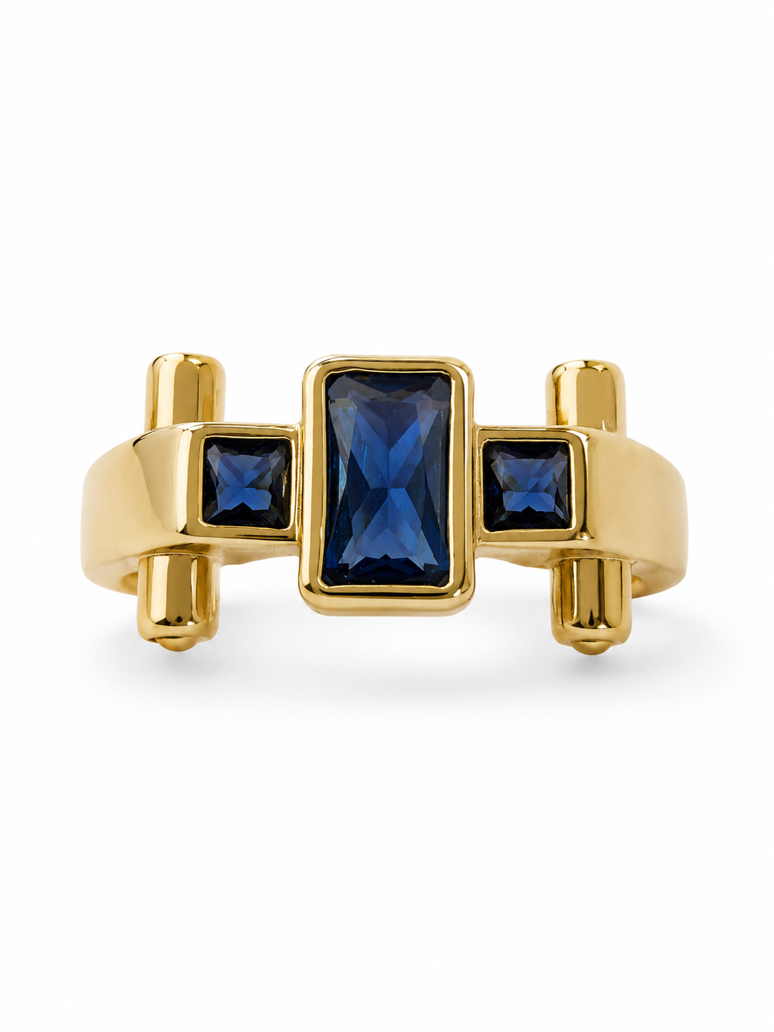Midnight Blue Geometric Adjustable Statement Ring