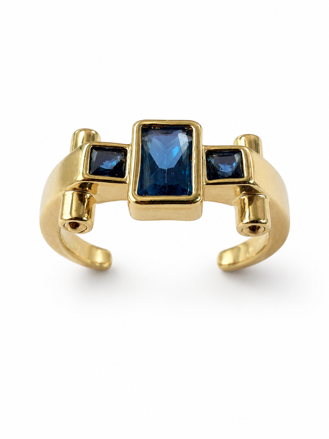 Midnight Blue Geometric Adjustable Statement Ring