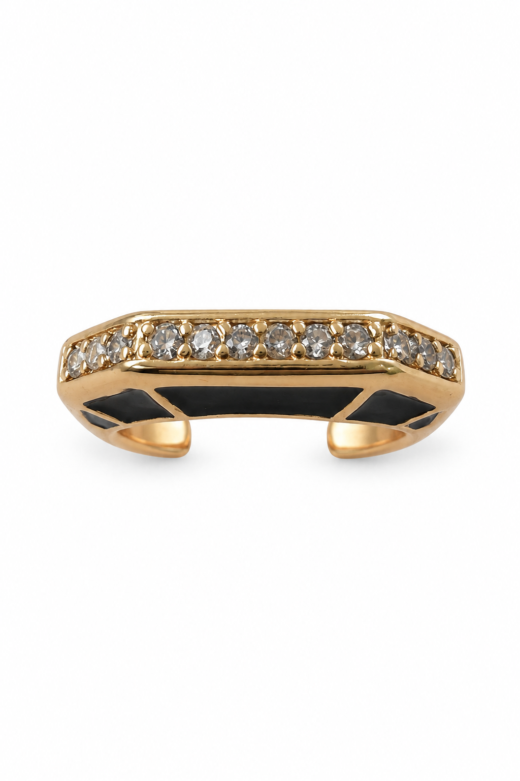 Black Enamel Zircon Geometric Adjustable Ring