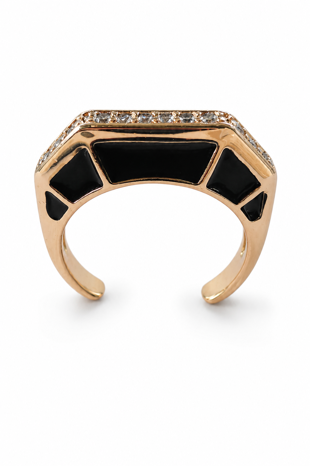 Black Enamel Zircon Geometric Adjustable Ring