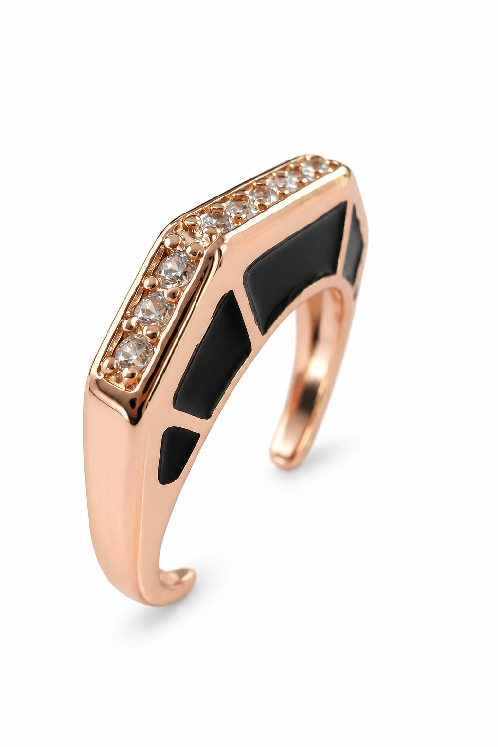 Black Enamel Zircon Geometric Adjustable Ring
