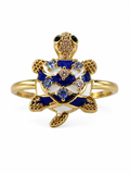 Blue & White Enamel Sea Turtle Statement Ring