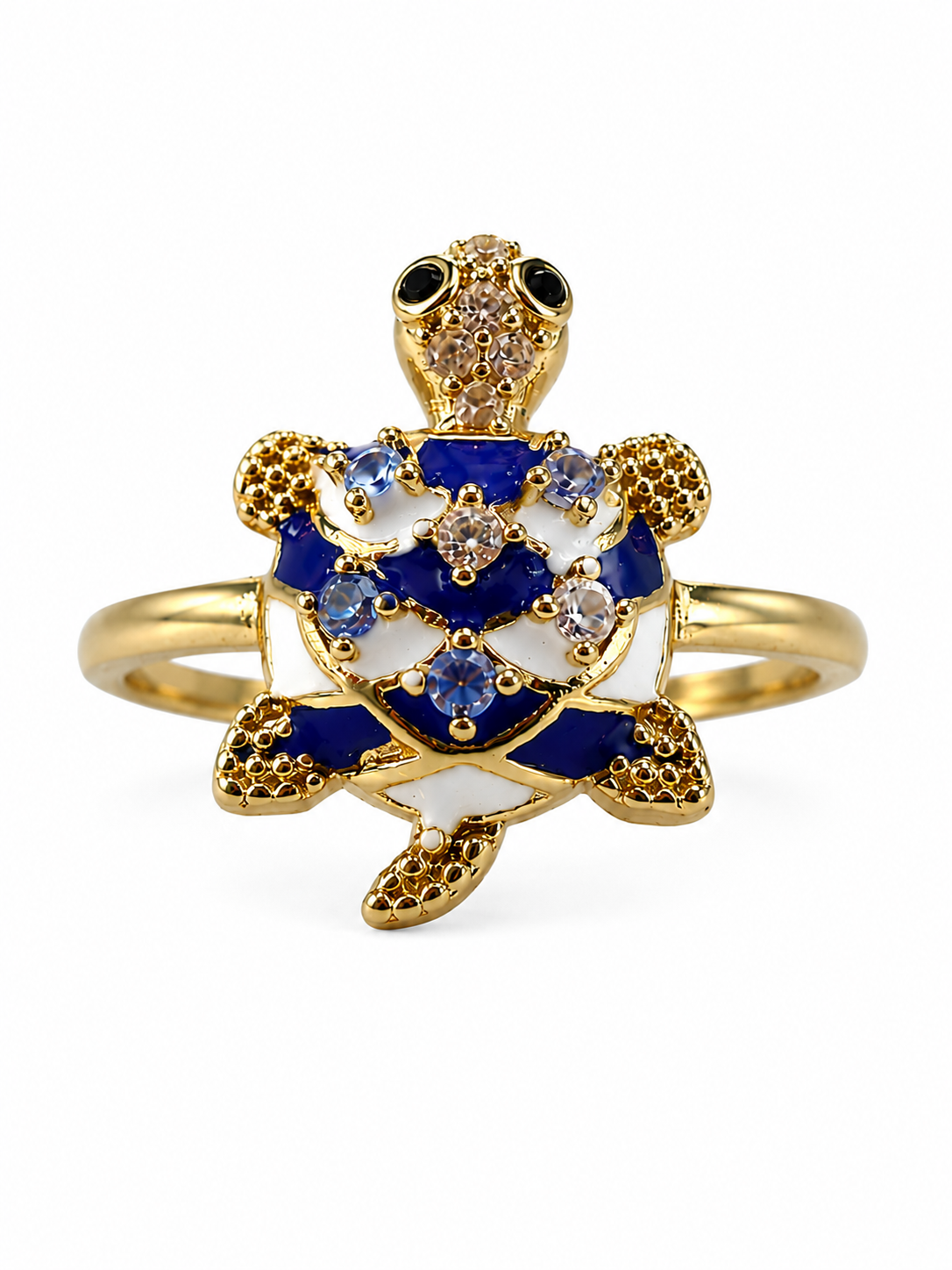 Blue & White Enamel Sea Turtle Statement Ring
