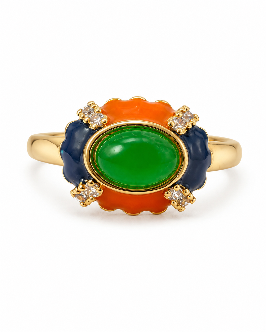 Green Stone Multicolor Enamel Adjustable Ring