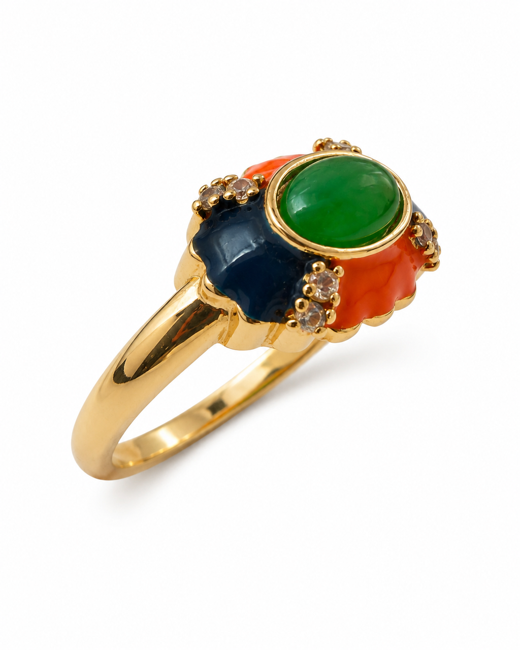 Green Stone Multicolor Enamel Adjustable Ring