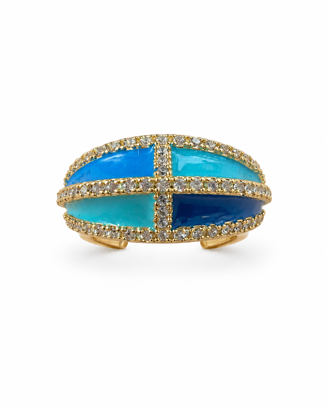 Blue Enamel Crystal Dome Adjustable Ring