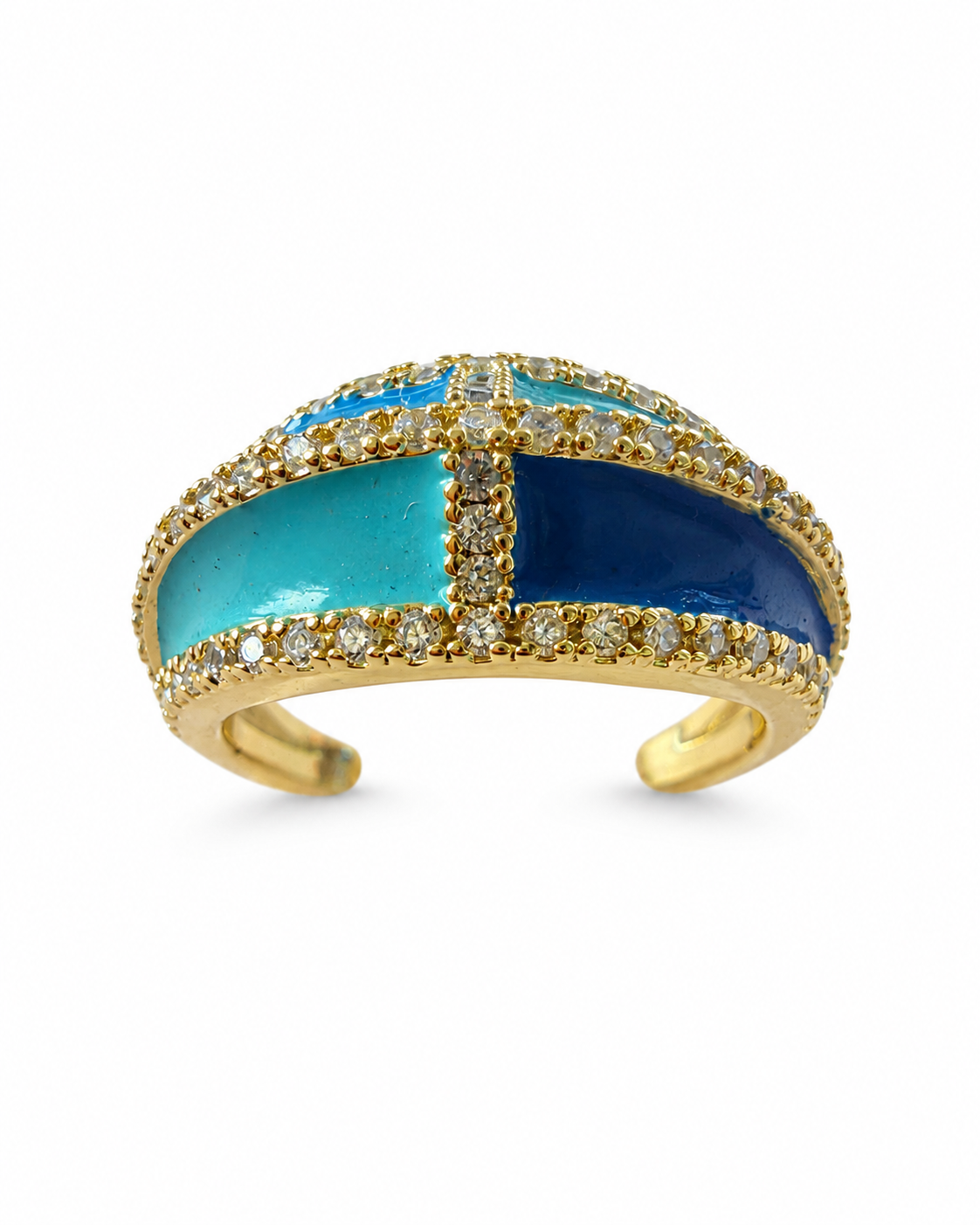 Blue Enamel Crystal Dome Adjustable Ring