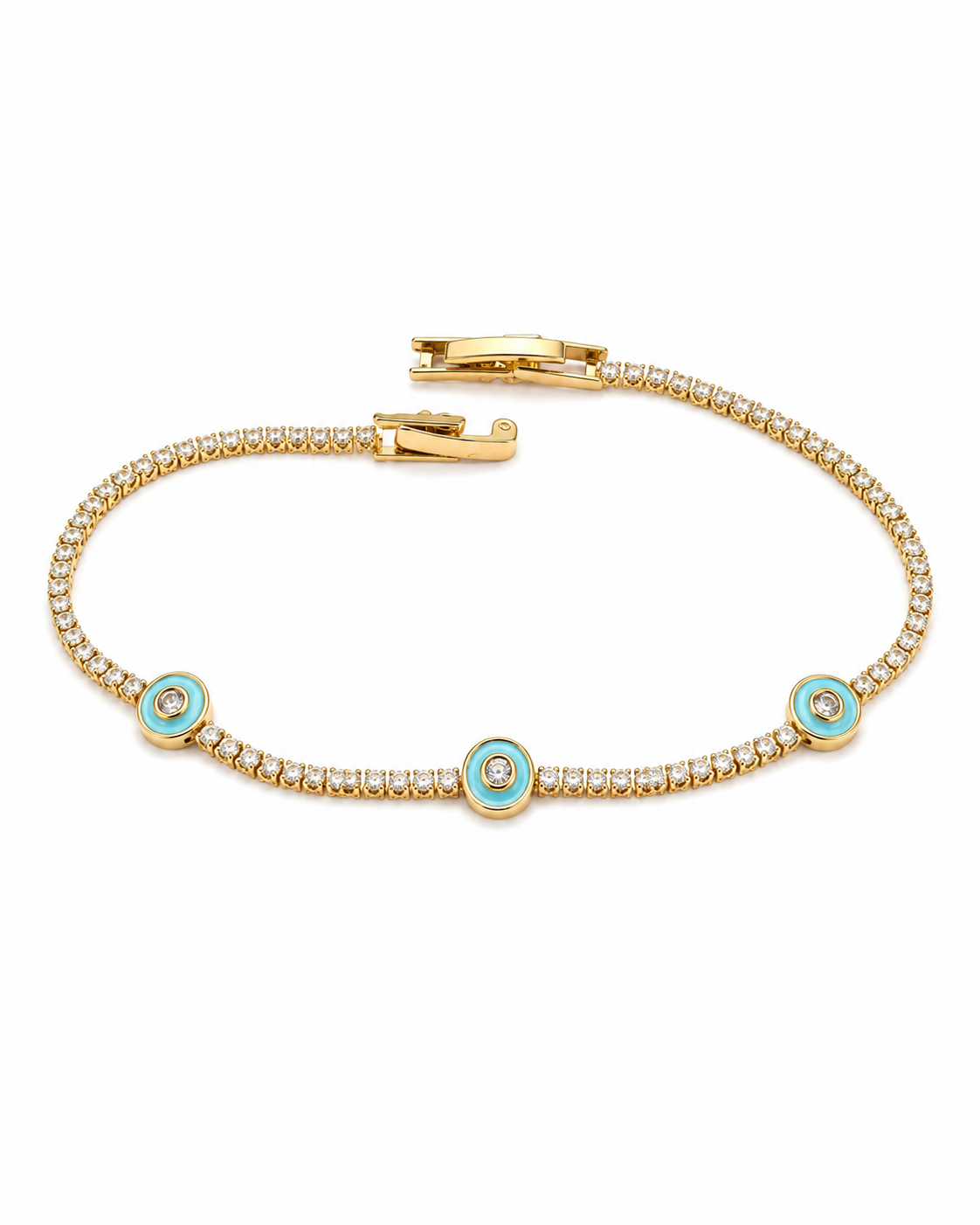 Triple Turquoise Evil Eye Crystal Tennis Bracelet