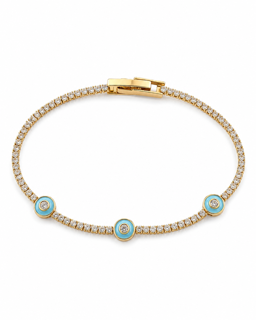 Triple Turquoise Evil Eye Crystal Tennis Bracelet