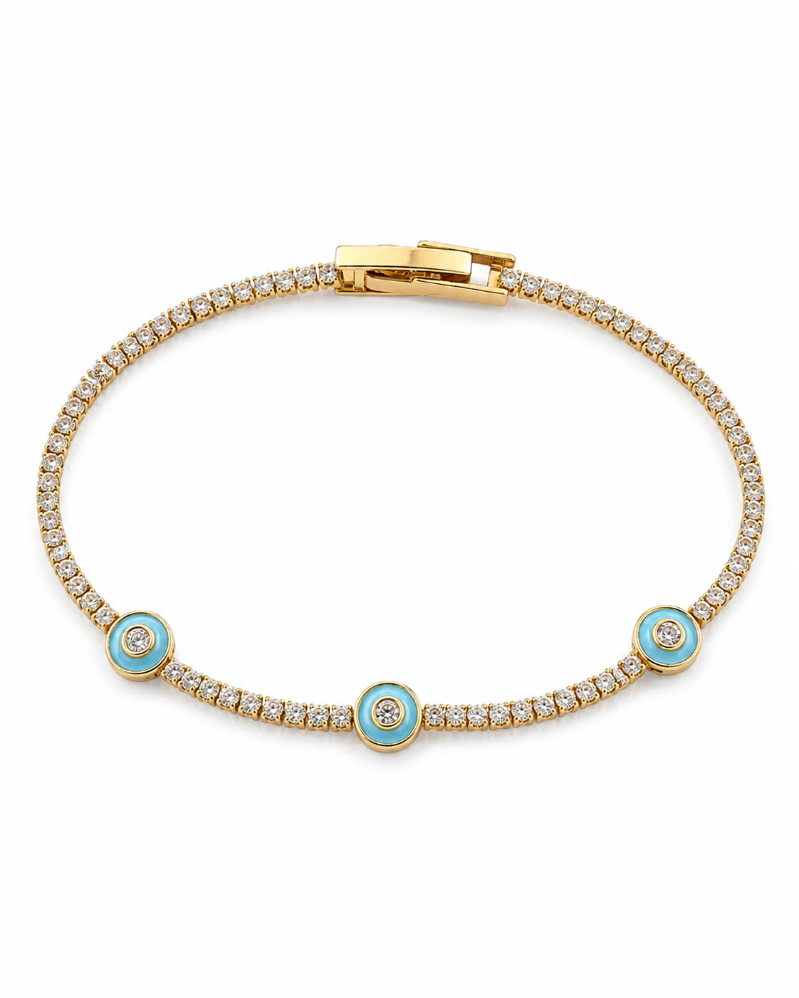 Triple Turquoise Evil Eye Crystal Tennis Bracelet