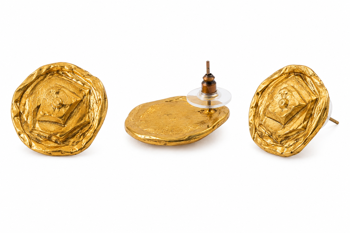 Handcrafted Gold Tone Geometric Stud Earrings