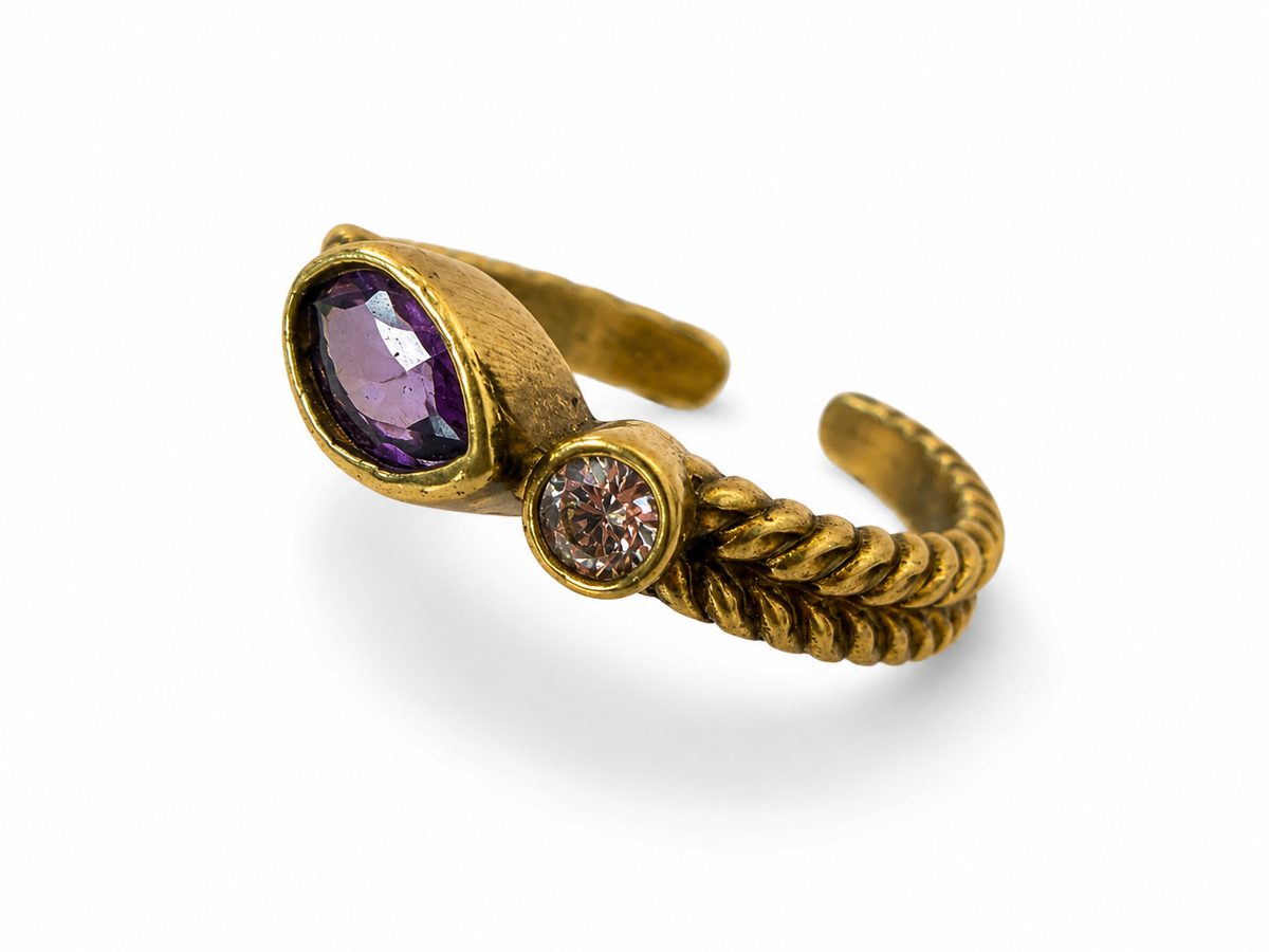 Amethyst Purple Marquise Adjustable Gold Ring