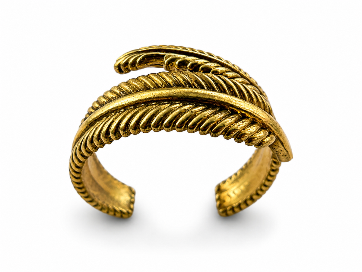 Gold Feather Leaf Wrap Adjustable Ring