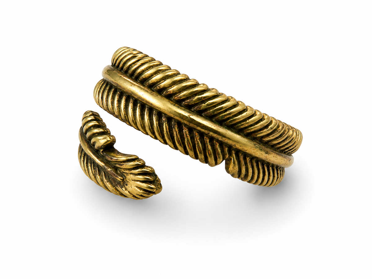 Gold Feather Leaf Wrap Adjustable Ring