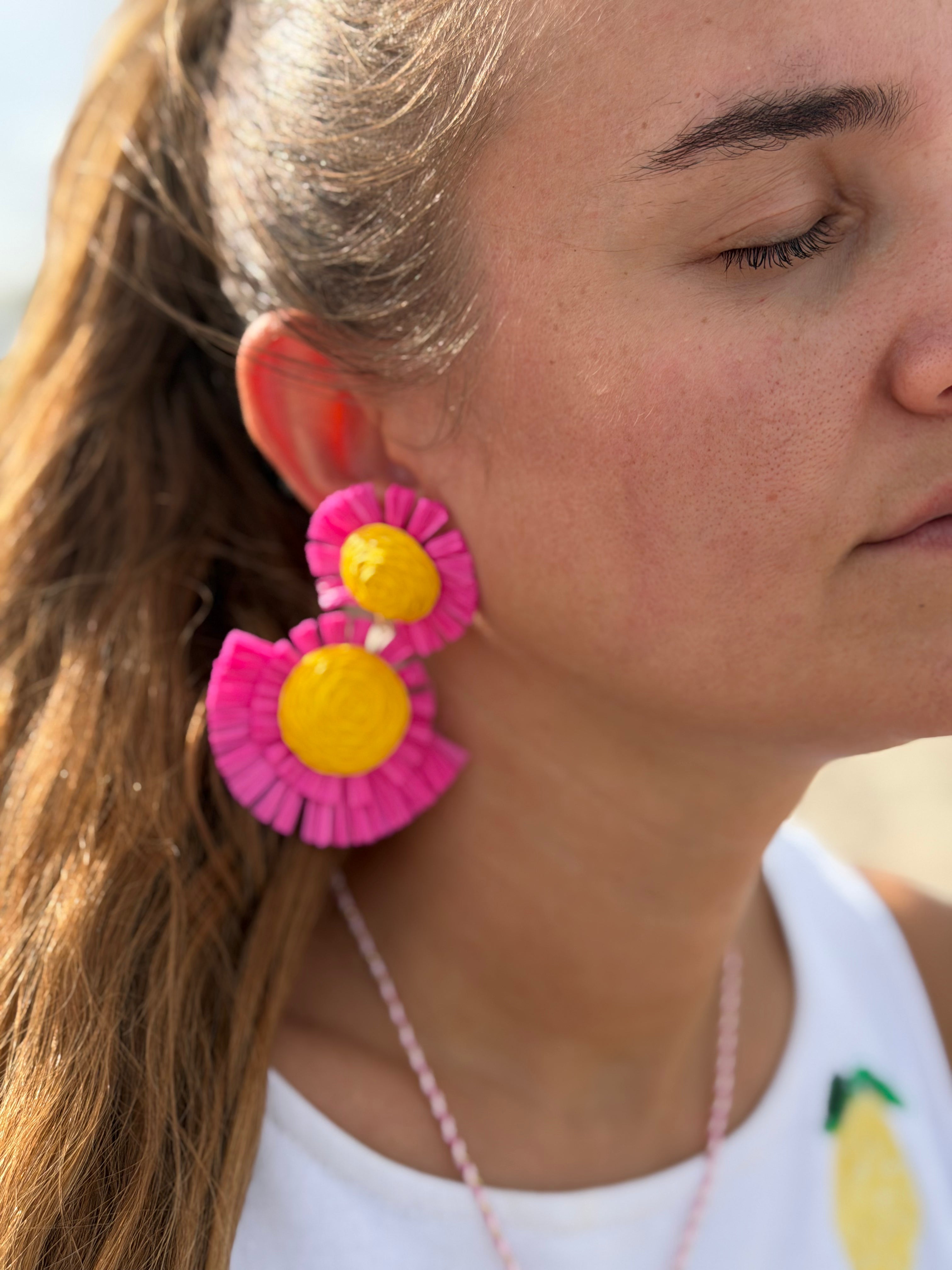 Handmade Fabric Daisy Flower Earrings