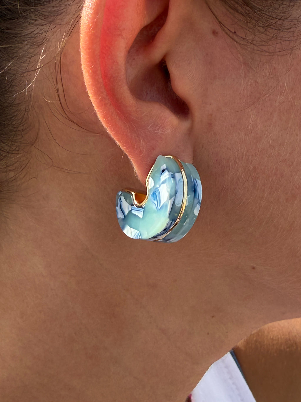Natural Stone Mother of Pearl Look Gold Plated Earrings