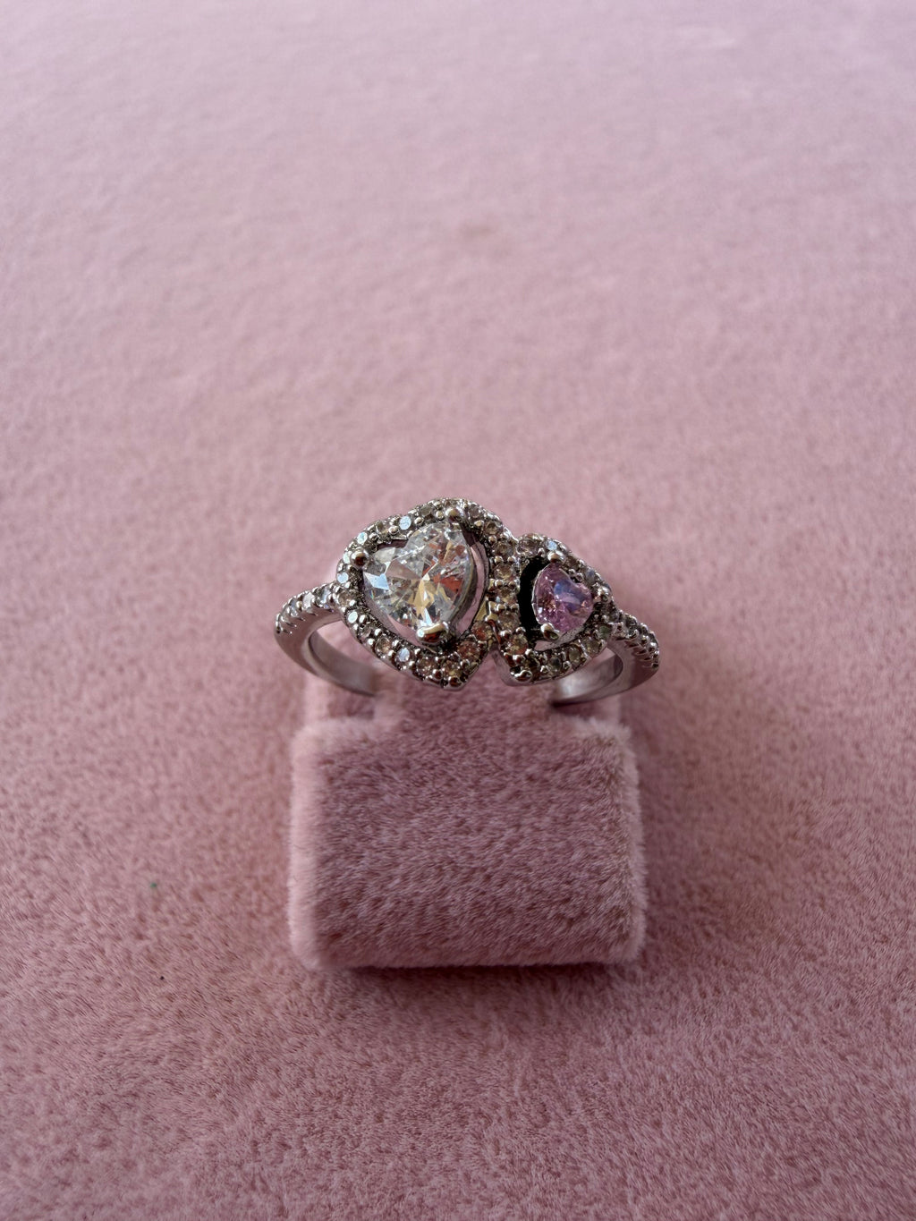 Adjustable Double Heart Zircon Stainless Steel Ring
