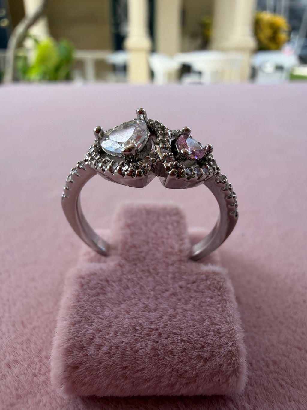 Adjustable Double Heart Zircon Stainless Steel Ring