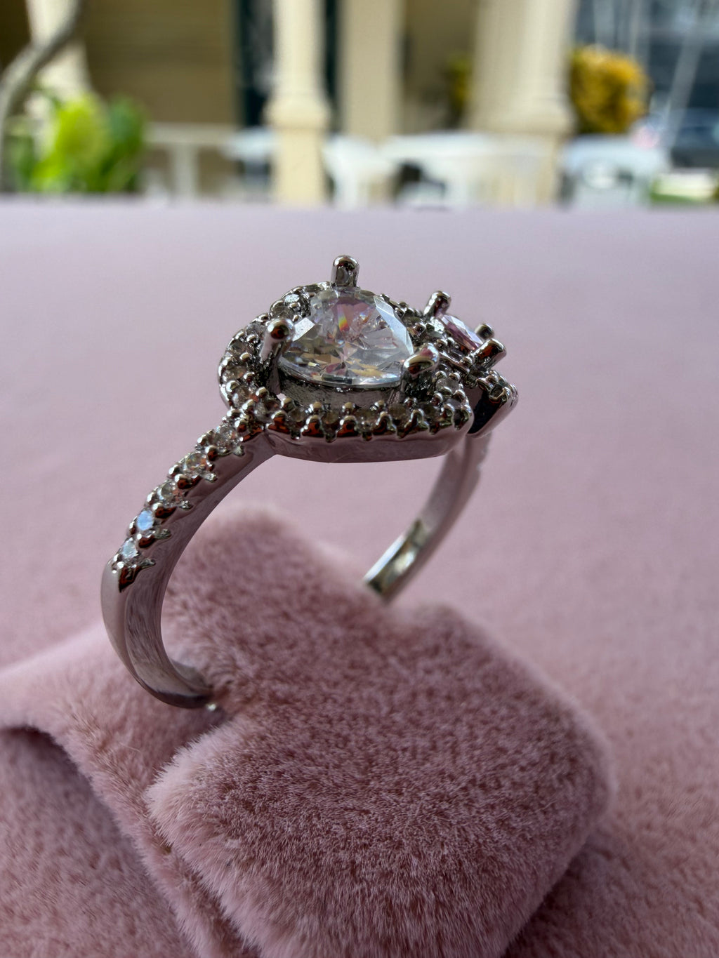 Adjustable Double Heart Zircon Stainless Steel Ring