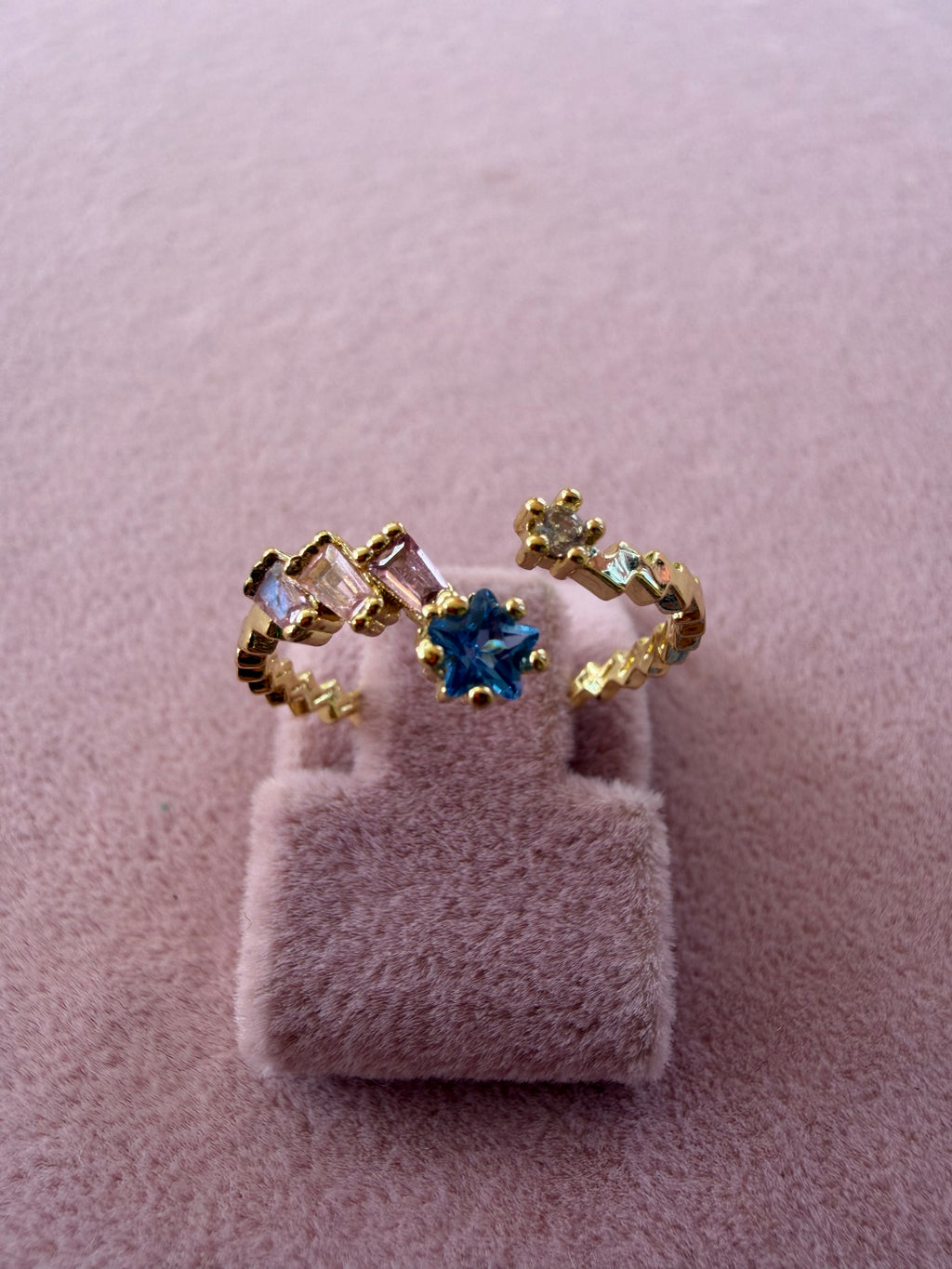 Adjustable Multicolor Natural Stone Gold Plated Ring