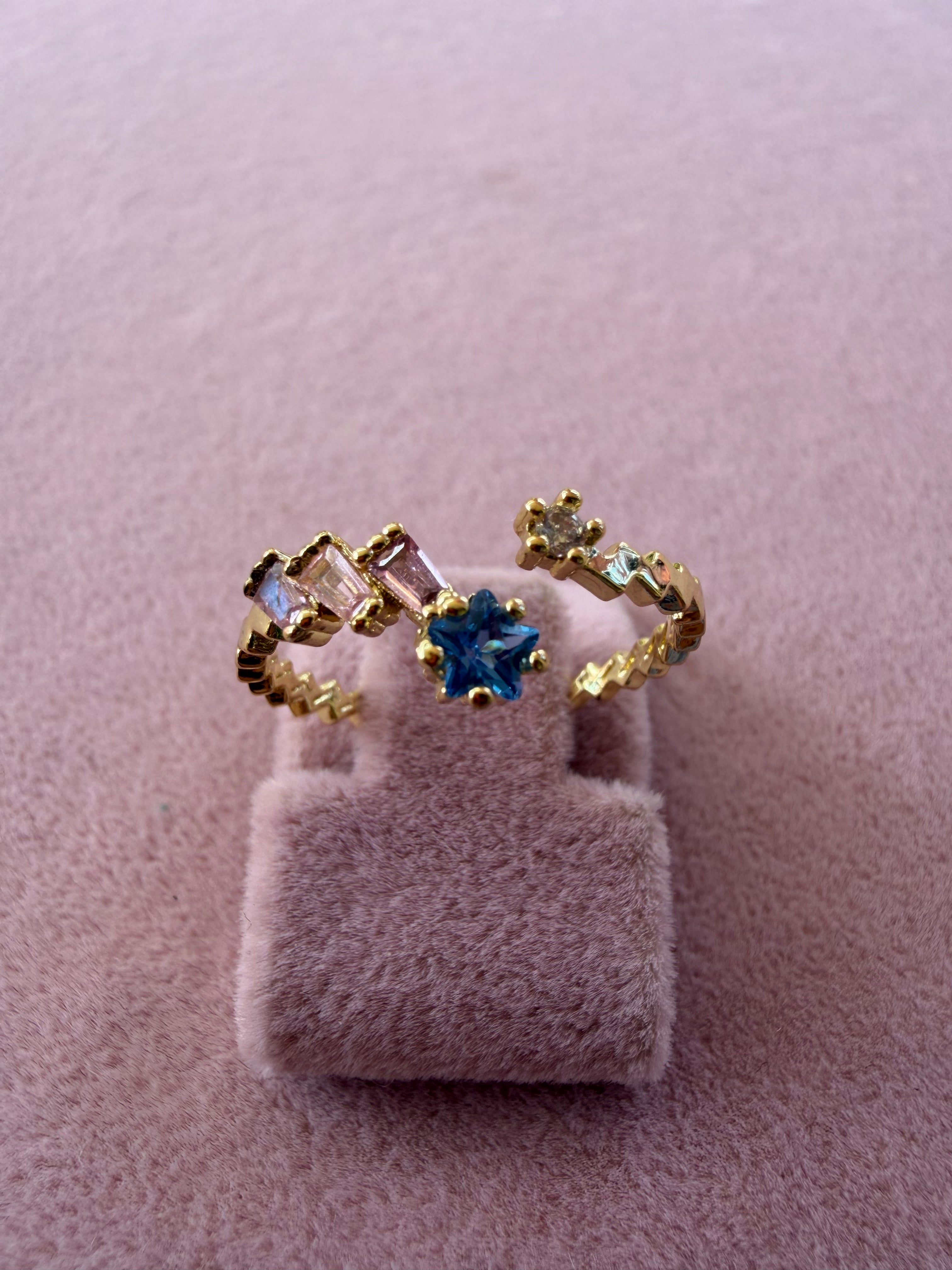 Adjustable Multicolor Natural Stone Gold Plated Ring