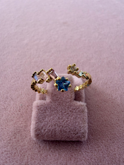 Adjustable Multicolor Natural Stone Gold Plated Ring