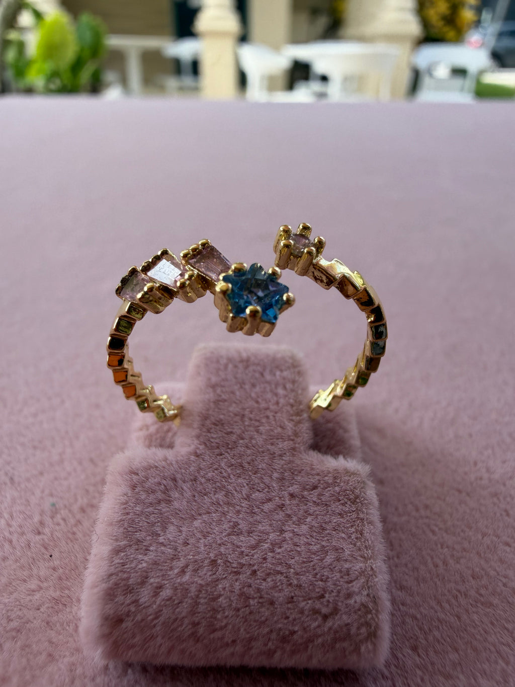 Adjustable Multicolor Natural Stone Gold Plated Ring