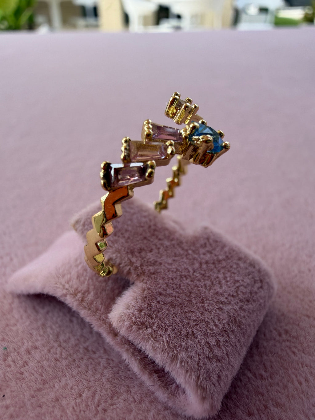 Adjustable Multicolor Natural Stone Gold Plated Ring