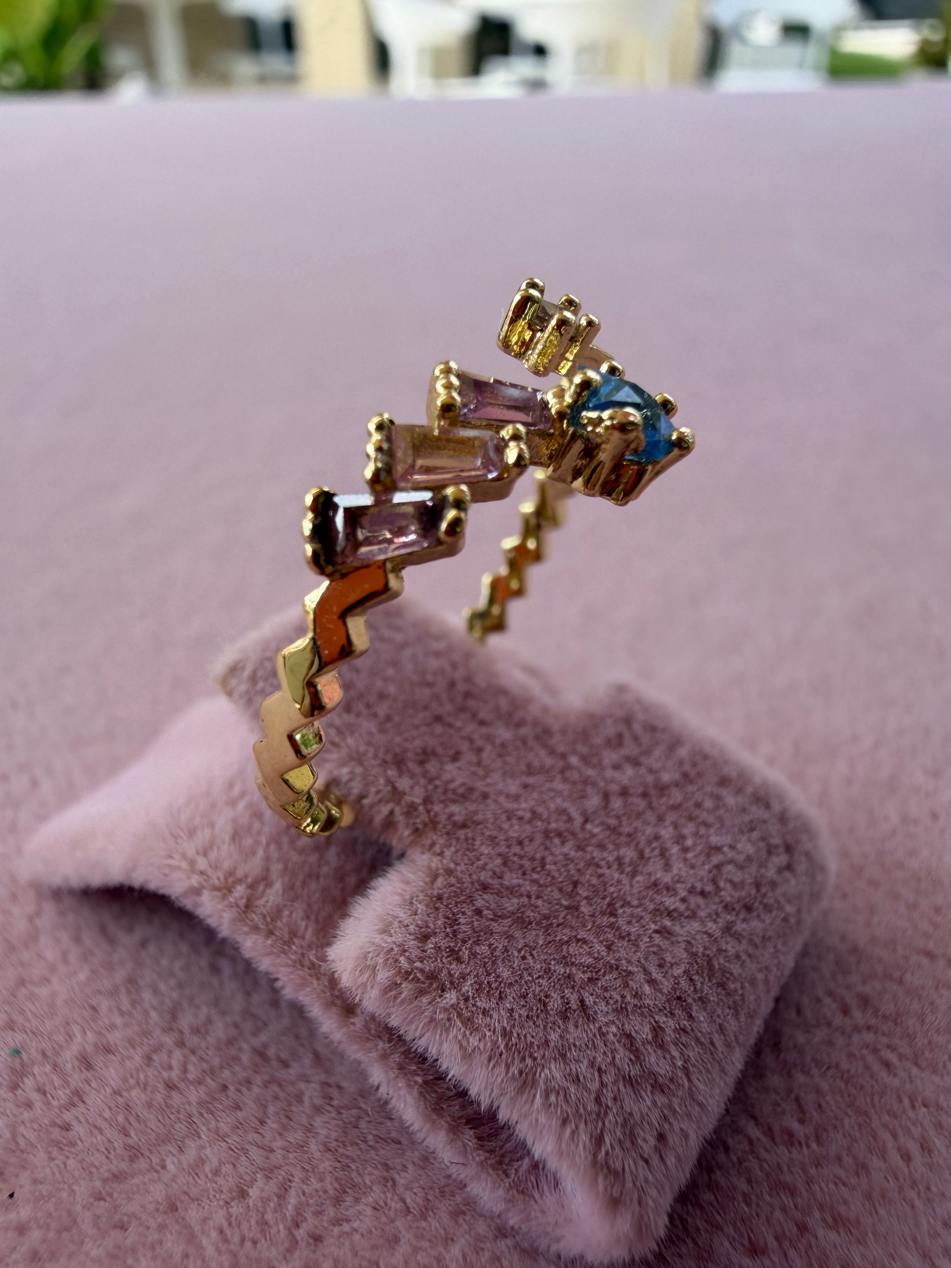 Adjustable Multicolor Natural Stone Gold Plated Ring