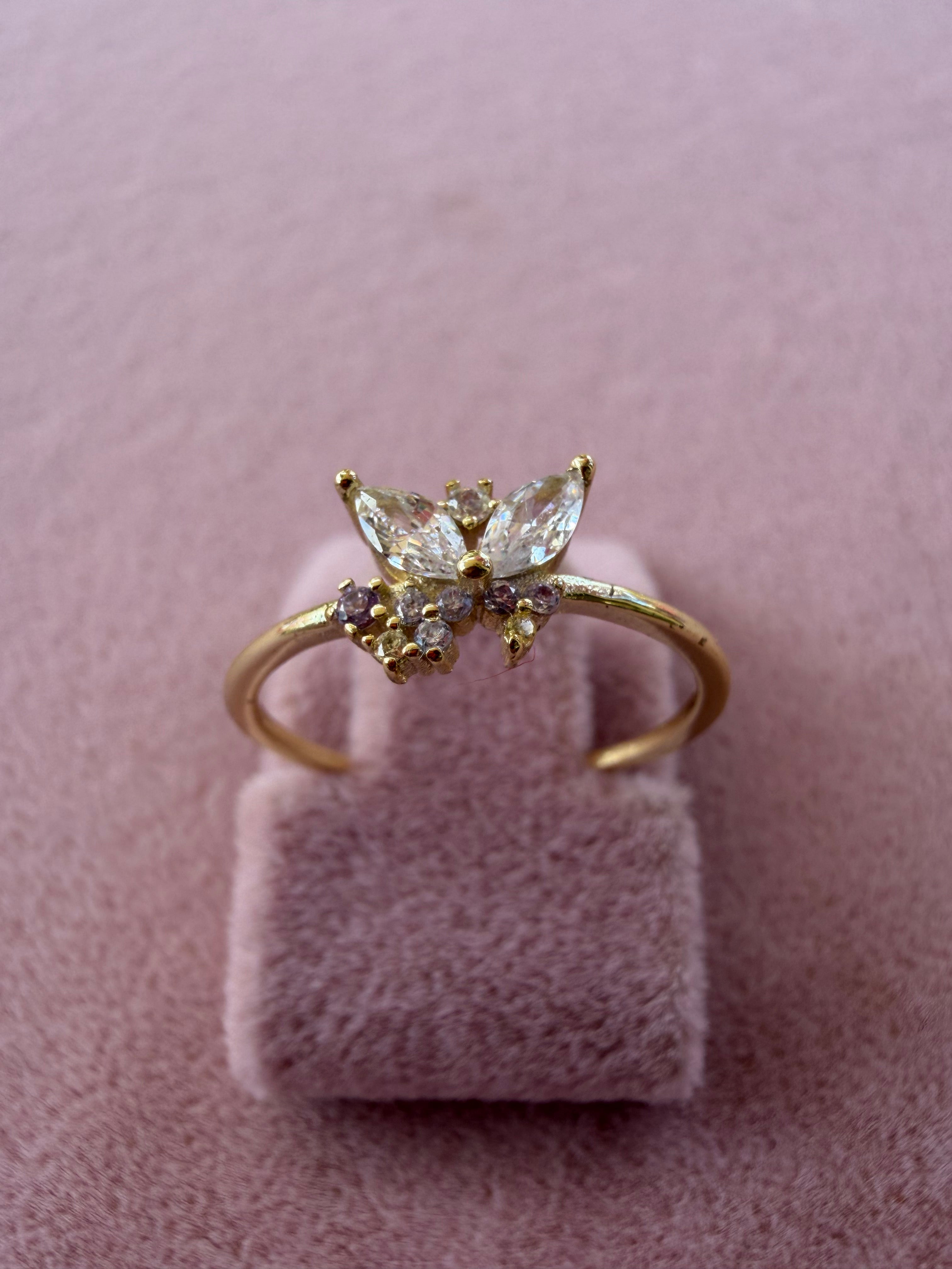 Adjustable Butterfly Zircon Stainless Steel Ring
