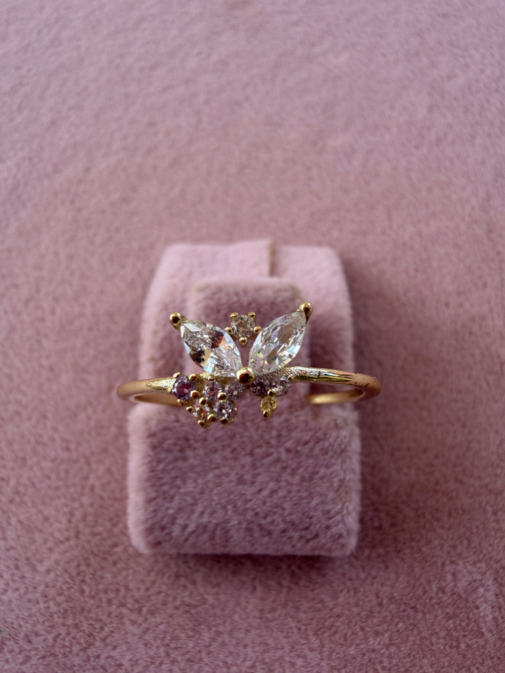 Adjustable Butterfly Zircon Stainless Steel Ring