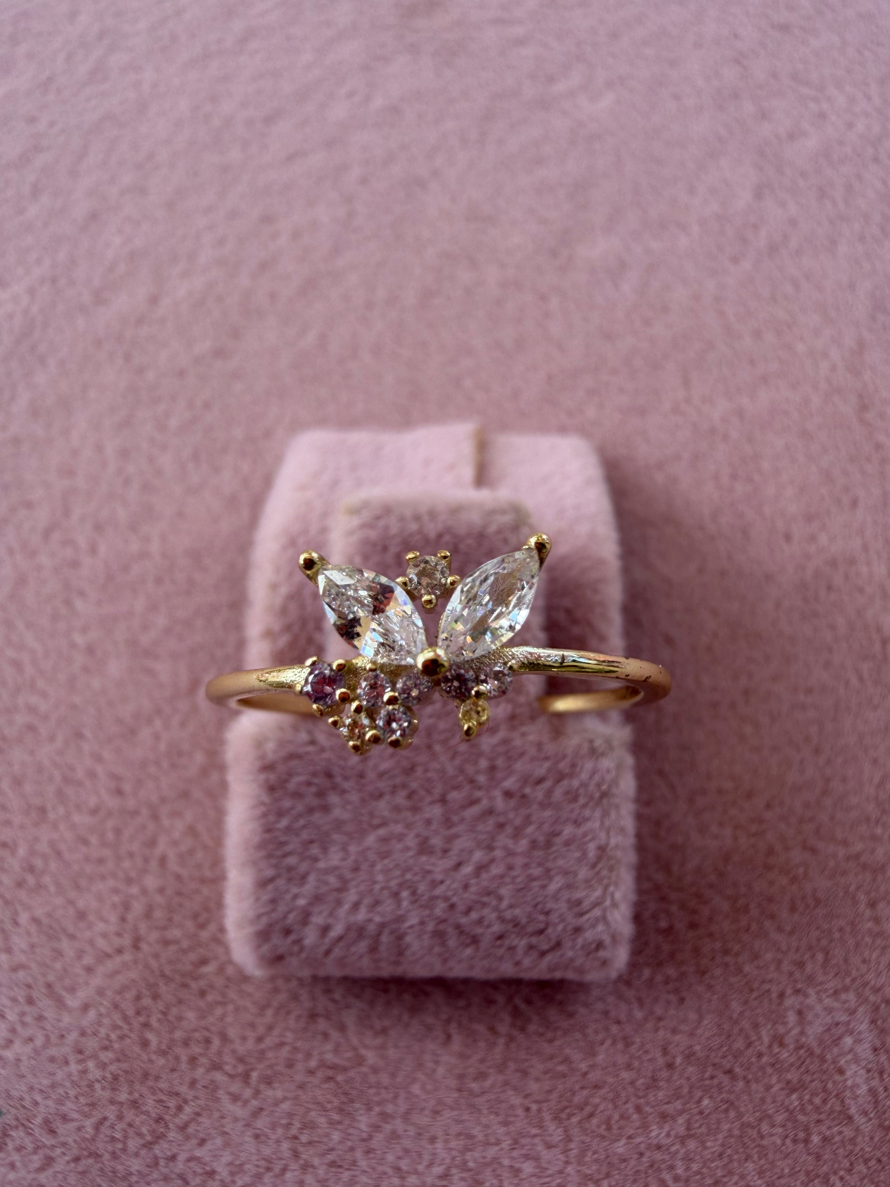 Adjustable Butterfly Zircon Stainless Steel Ring