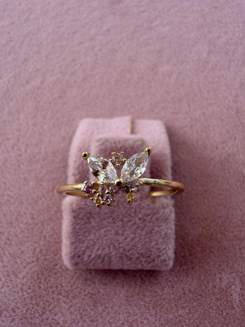 Adjustable Butterfly Zircon Stainless Steel Ring