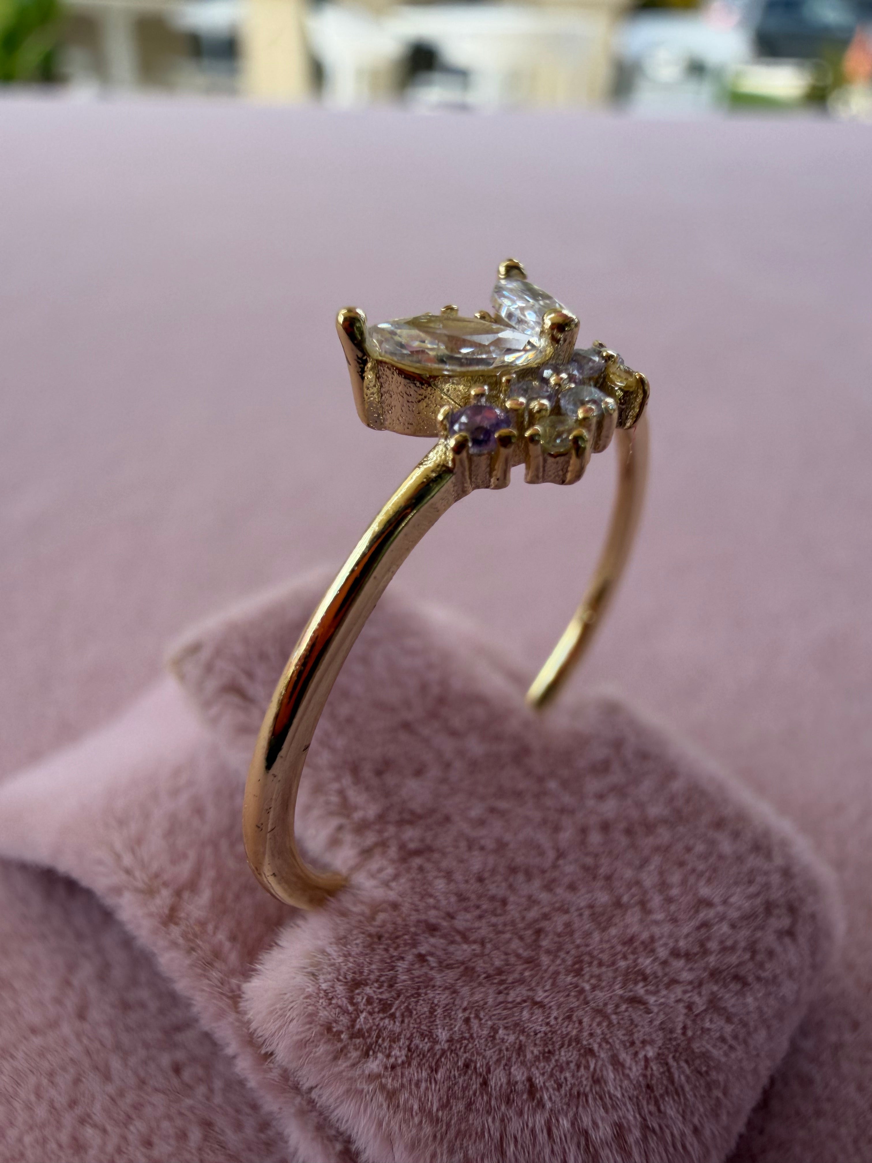 Adjustable Butterfly Zircon Stainless Steel Ring