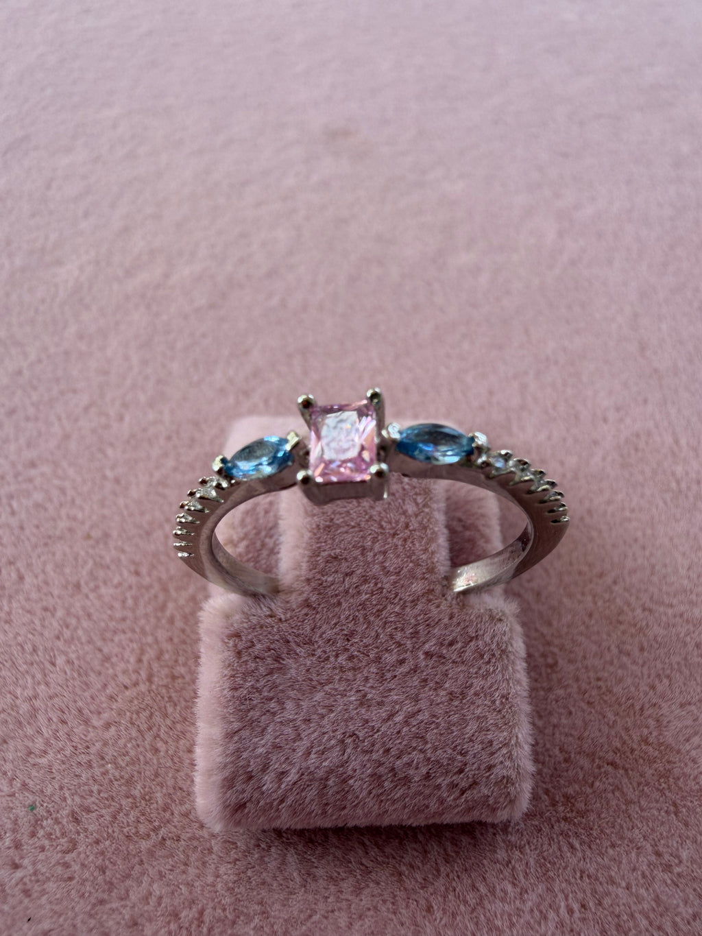 Adjustable Pink and Blue Zircon Stainless Steel Ring