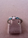Adjustable Pink and Blue Zircon Stainless Steel Ring