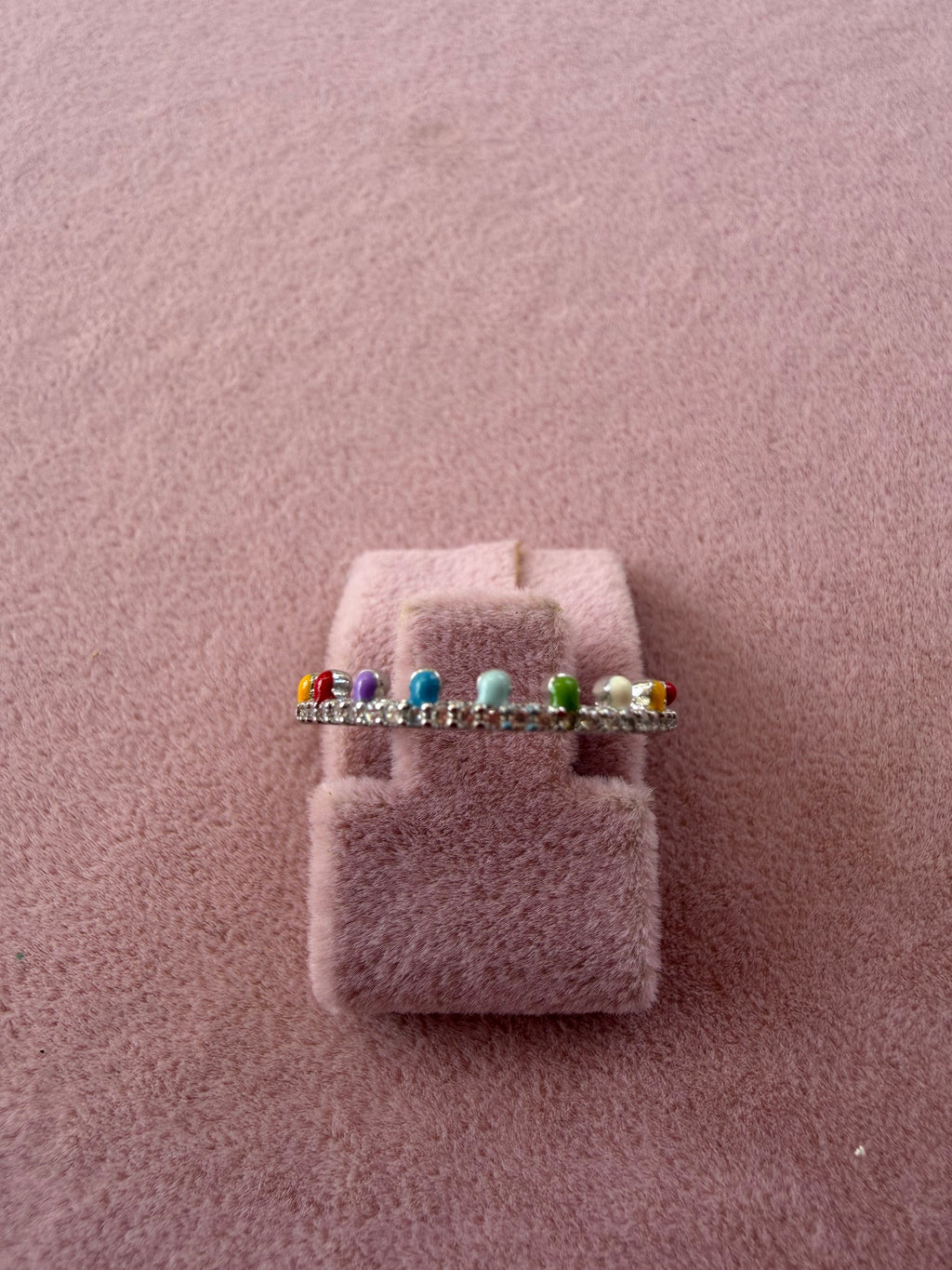 Adjustable Rainbow Stone Stainless Steel Ring