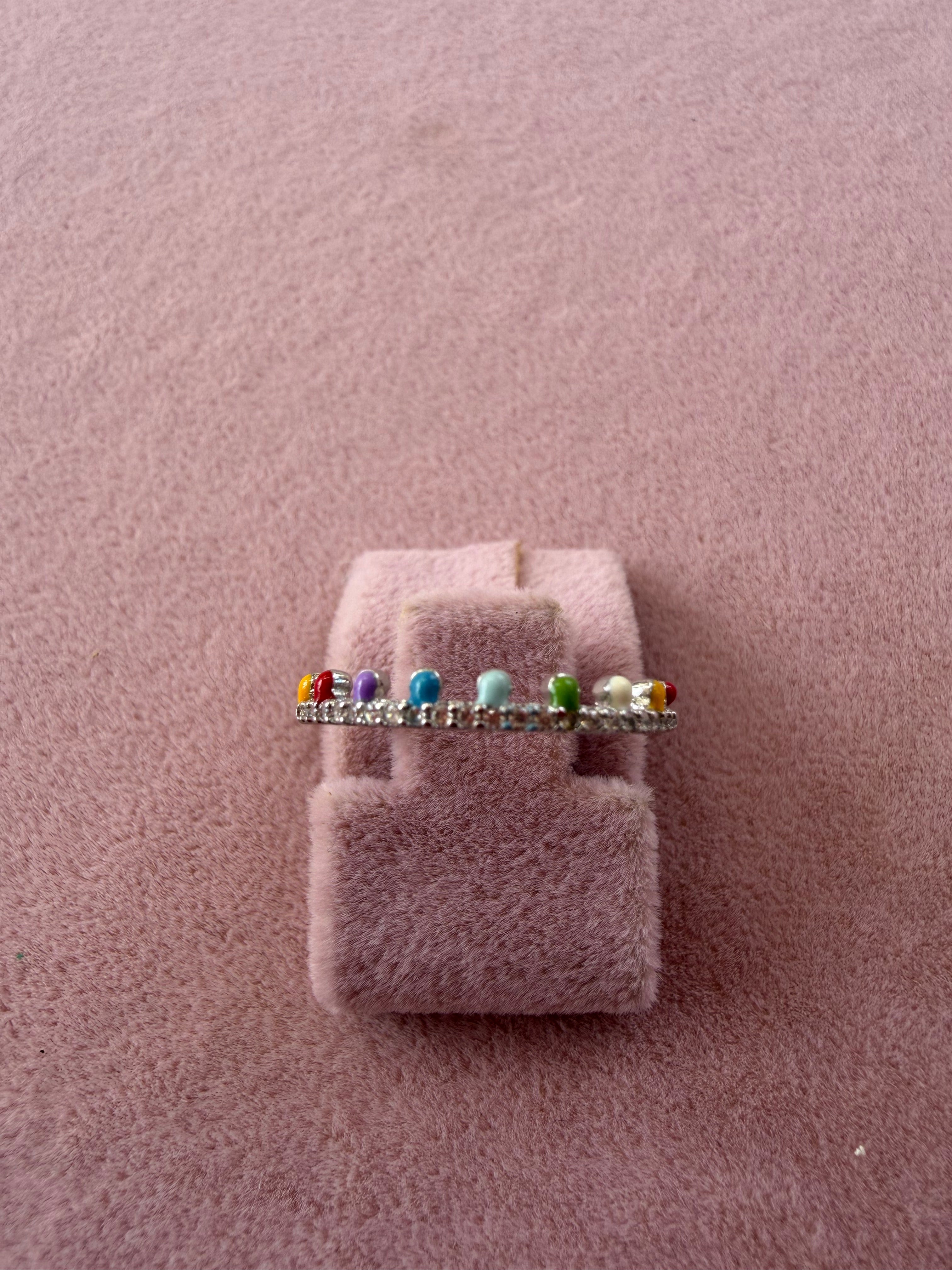 Adjustable Rainbow Stone Stainless Steel Ring
