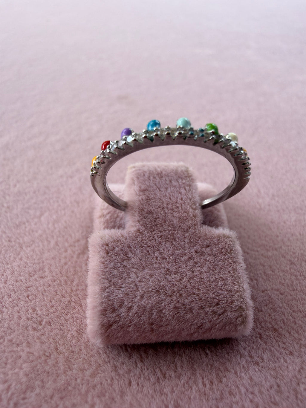 Adjustable Rainbow Stone Stainless Steel Ring