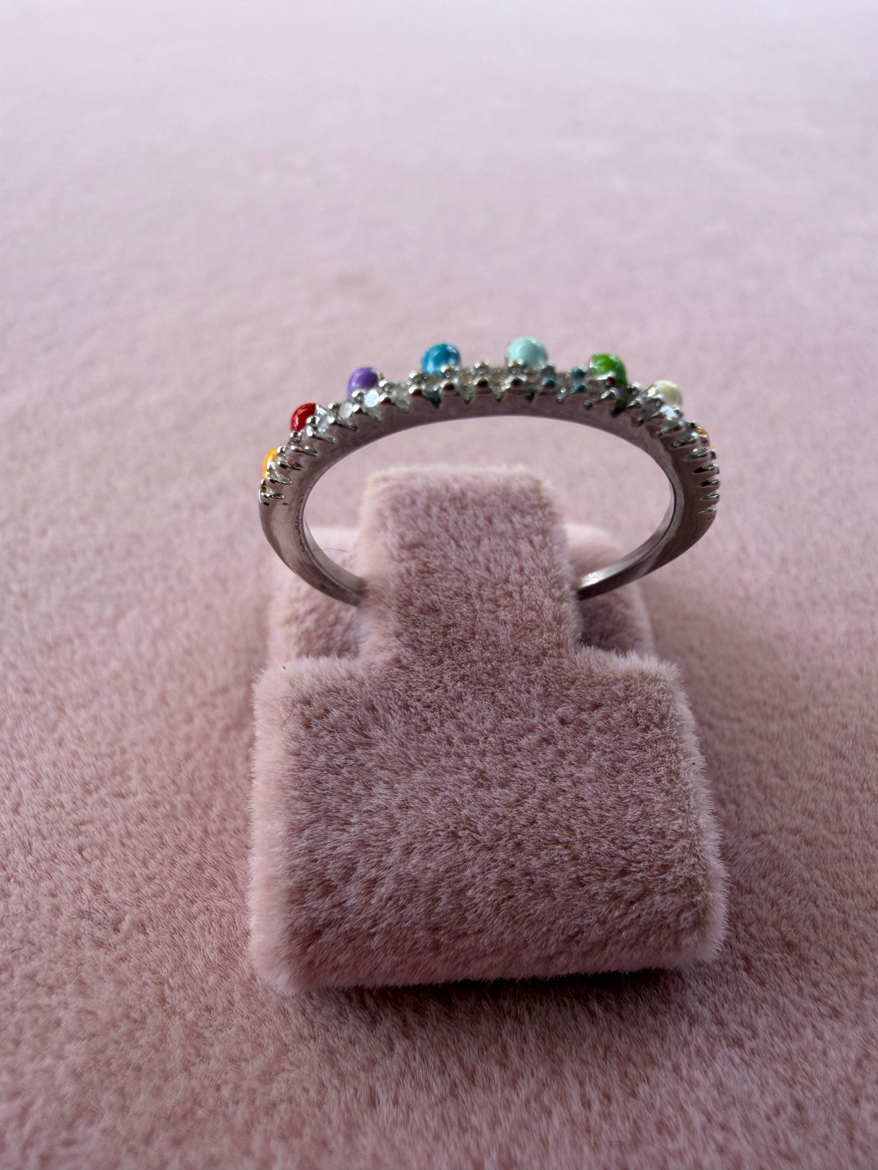 Adjustable Rainbow Stone Stainless Steel Ring