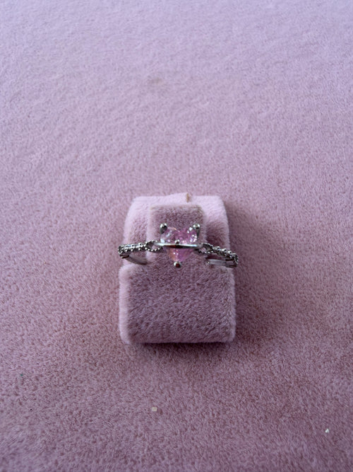 Adjustable Pink Heart Zircon Ring