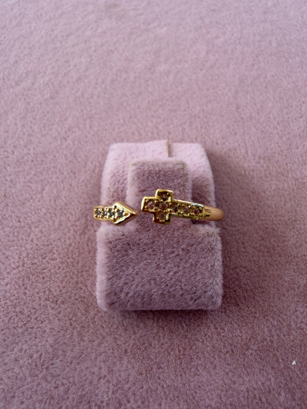 Adjustable Cross and Arrow Gold Tone Ring