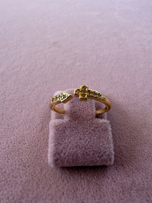 Adjustable Cross and Arrow Gold Tone Ring