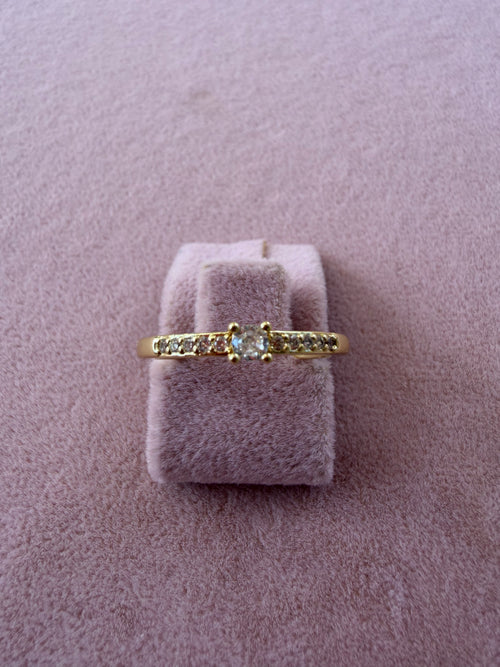 Adjustable Solitaire Zircon Gold Tone Ring