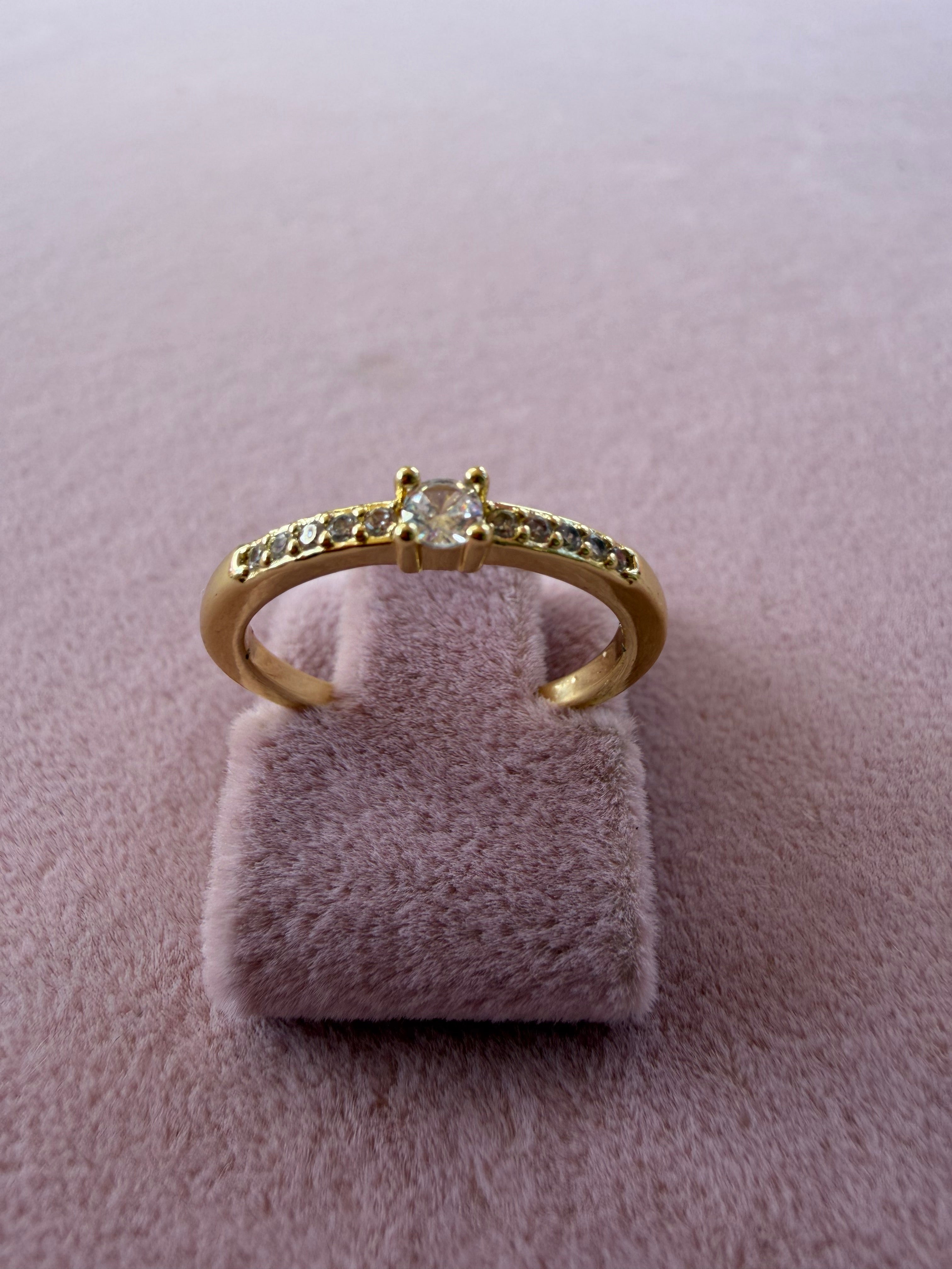 Adjustable Solitaire Zircon Gold Tone Ring