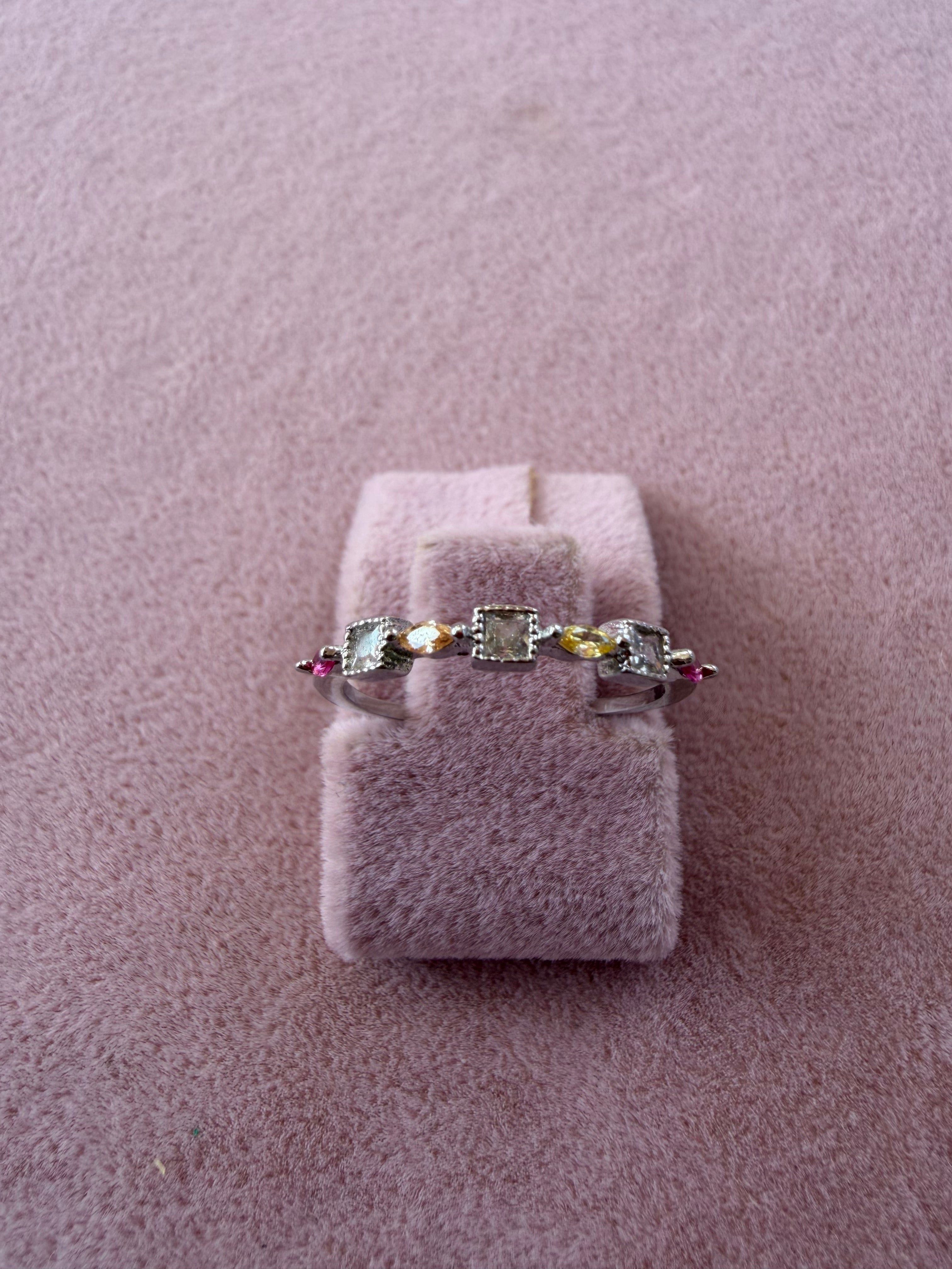 Adjustable Multicolor Zircon Stainless Steel Ring