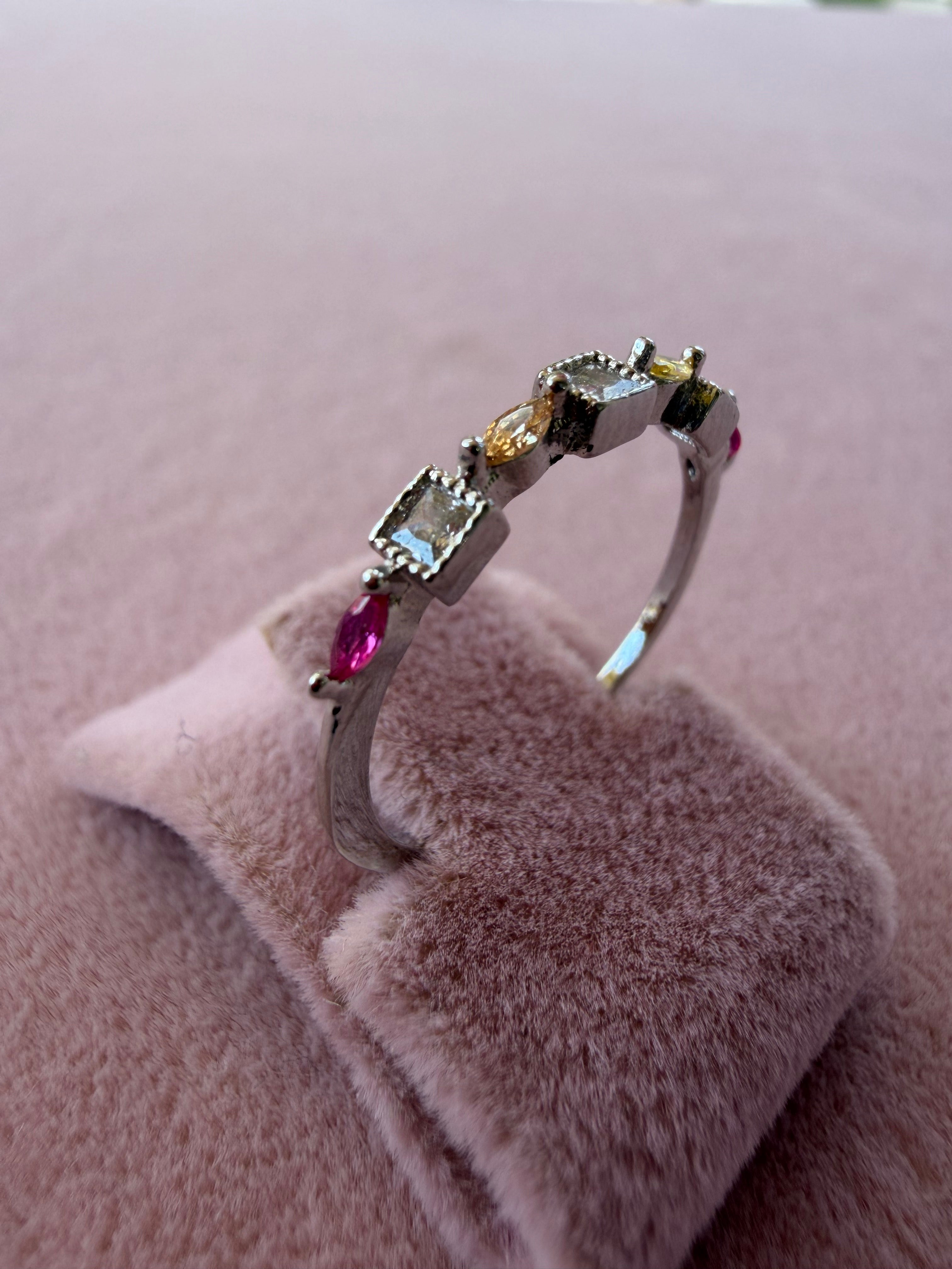 Adjustable Multicolor Zircon Stainless Steel Ring