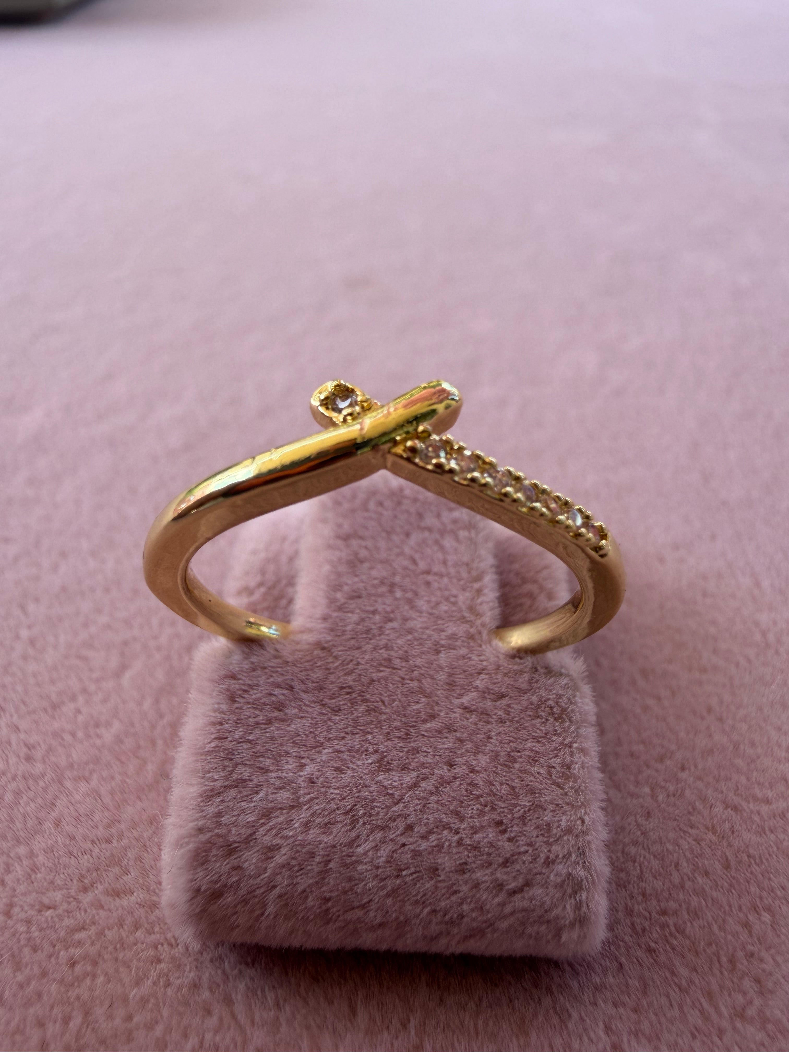 Golden Crossline Zircon Ring