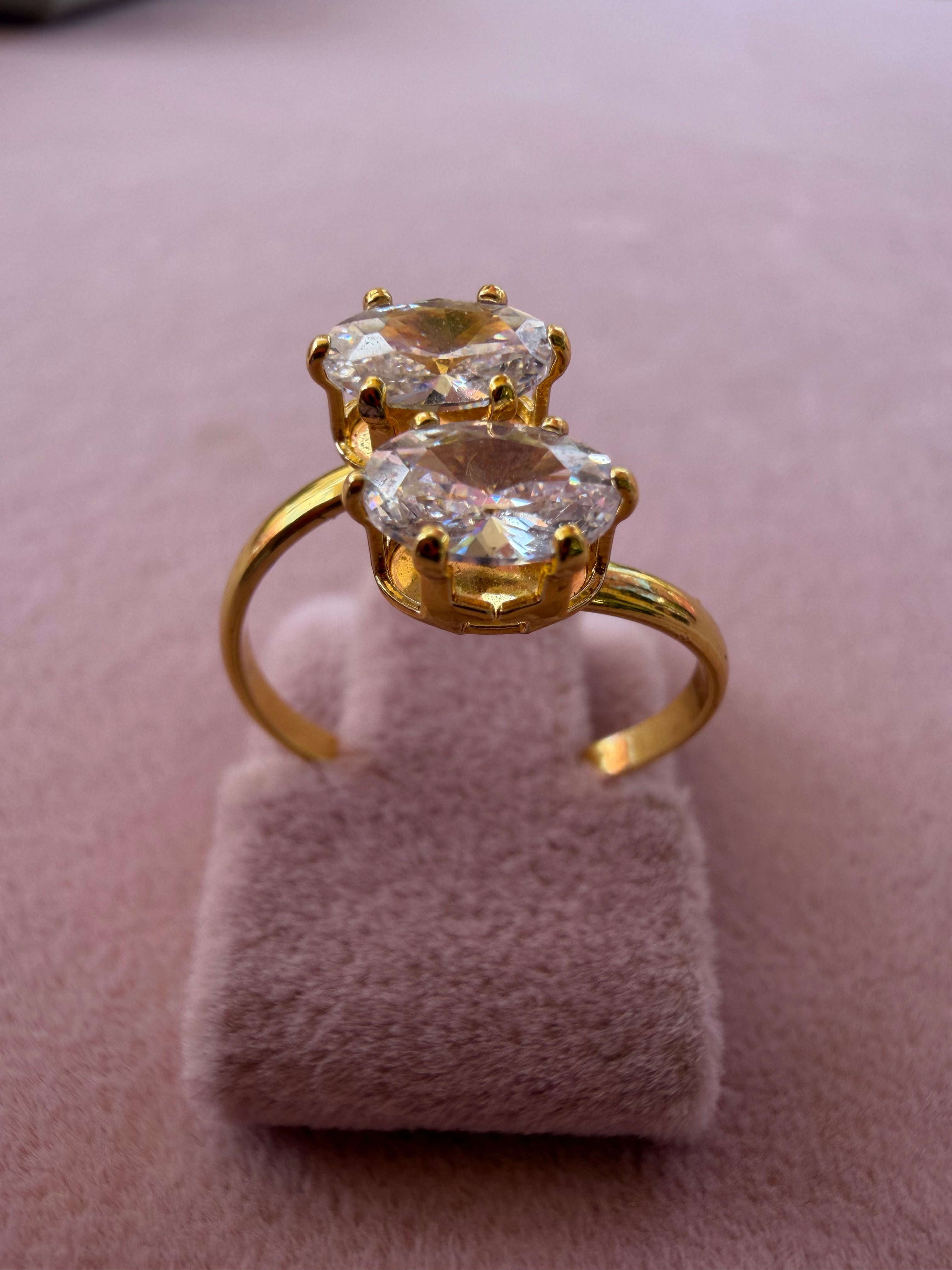 Golden Twin Spark Zircon Ring